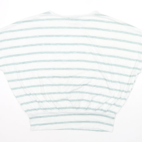 New Look Womens White Striped Polyester Basic T-Shirt Size S Round Neck
