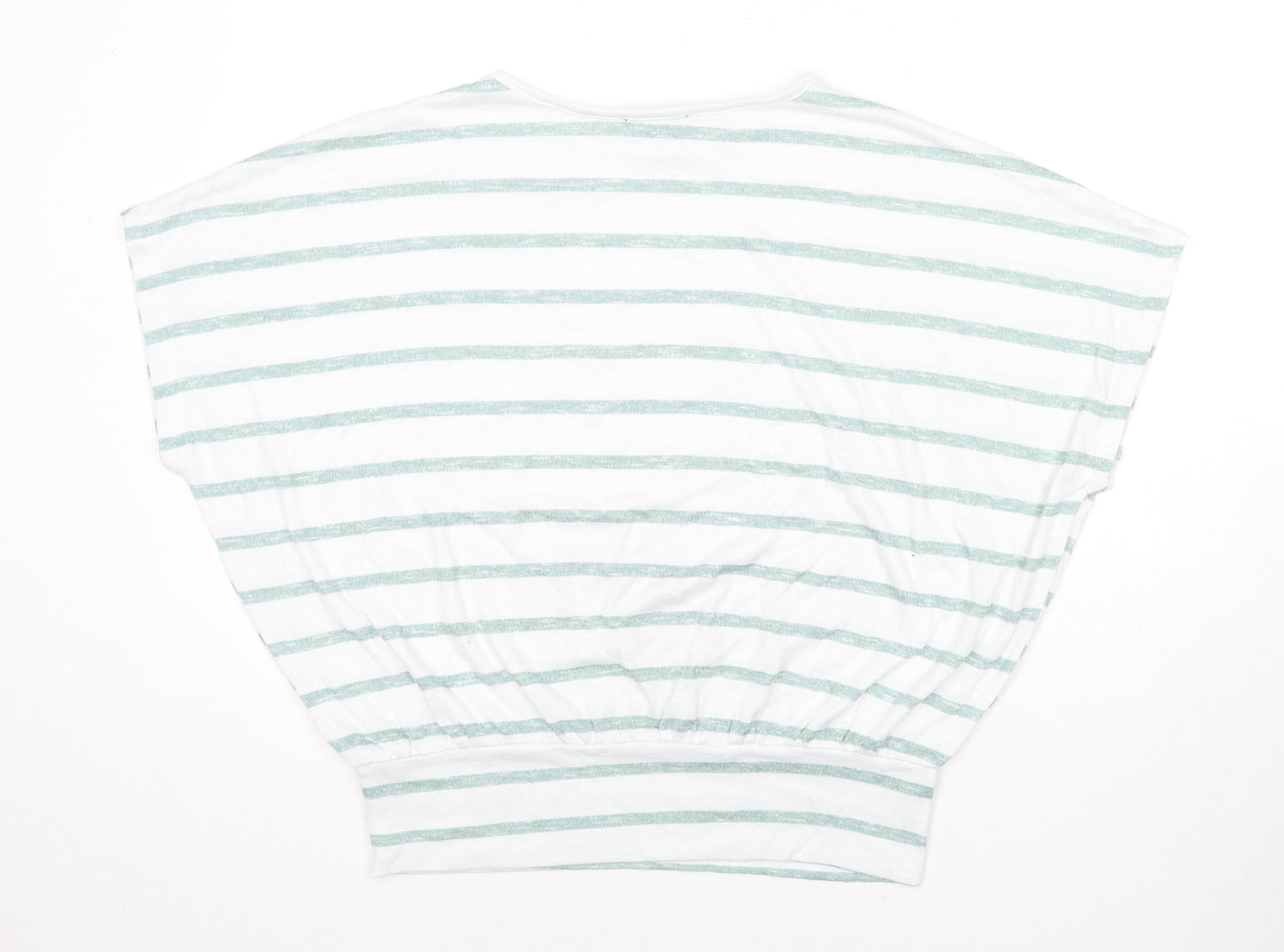 New Look Womens White Striped Polyester Basic T-Shirt Size S Round Neck