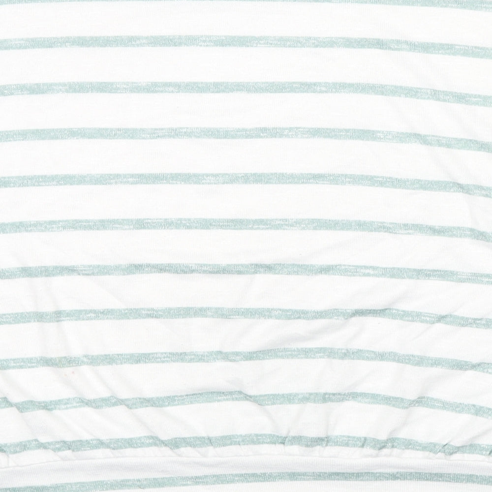 New Look Womens White Striped Polyester Basic T-Shirt Size S Round Neck