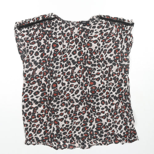 NEXT Womens Multicoloured Animal Print Viscose Basic Blouse Size 16 Round Neck - Leopard Print Beaded Detail