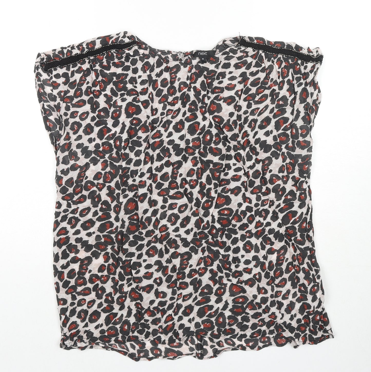 NEXT Womens Multicoloured Animal Print Viscose Basic Blouse Size 16 Round Neck - Leopard Print Beaded Detail