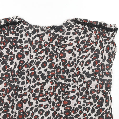 NEXT Womens Multicoloured Animal Print Viscose Basic Blouse Size 16 Round Neck - Leopard Print Beaded Detail