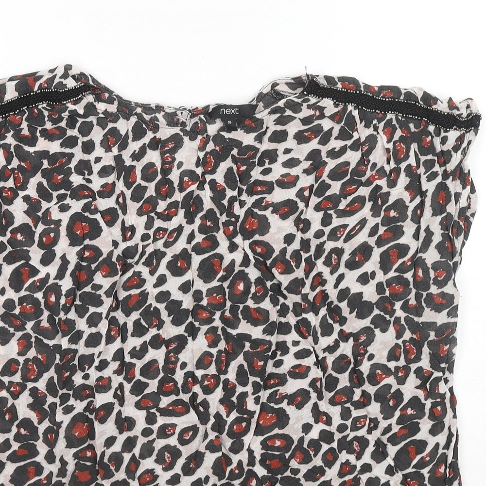 NEXT Womens Multicoloured Animal Print Viscose Basic Blouse Size 16 Round Neck - Leopard Print Beaded Detail