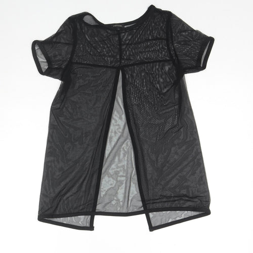 River Island Womens Black Polyester Basic T-Shirt Size 6 Round Neck - Cut Out Back Detail Sheer