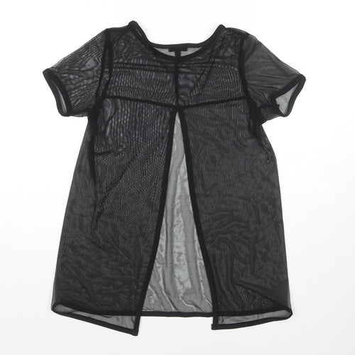 River Island Womens Black Polyester Basic T-Shirt Size 6 Round Neck - Cut Out Back Detail Sheer