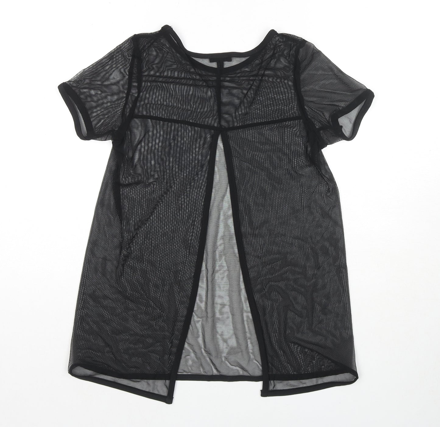 River Island Womens Black Polyester Basic T-Shirt Size 6 Round Neck - Cut Out Back Detail Sheer