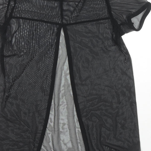 River Island Womens Black Polyester Basic T-Shirt Size 6 Round Neck - Cut Out Back Detail Sheer