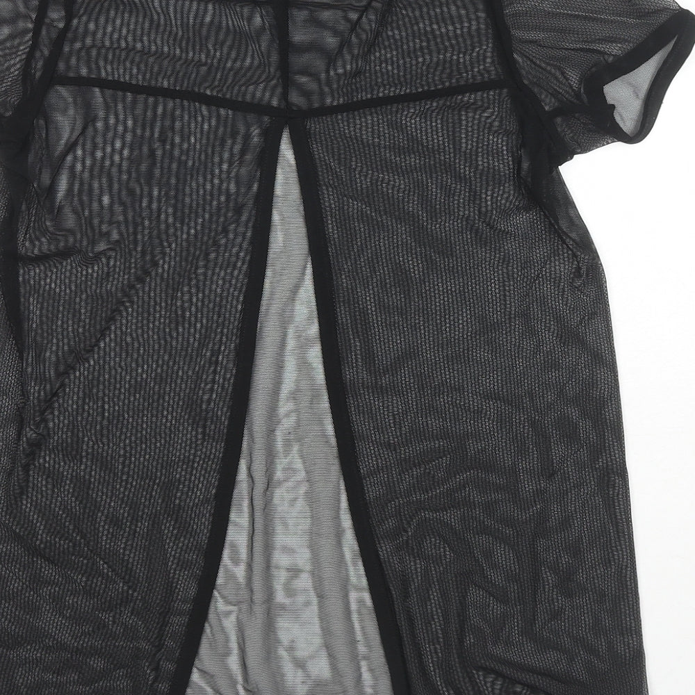 River Island Womens Black Polyester Basic T-Shirt Size 6 Round Neck - Cut Out Back Detail Sheer