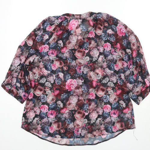 K&D London Womens Multicoloured Floral Polyester Basic Blouse Size 10 V-Neck