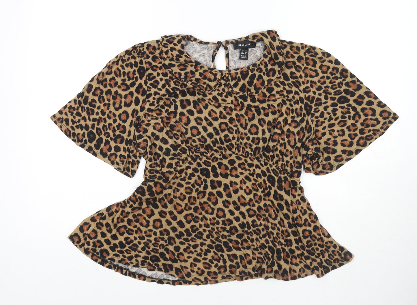 New Look Womens Beige Animal Print Viscose Basic Blouse Size 16 Collared - Leopard Print