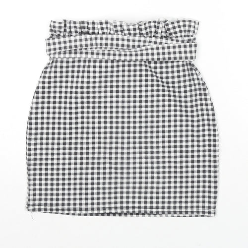 Boohoo Womens Black Check Polyester Mini Skirt Size 10 Tie - Belted