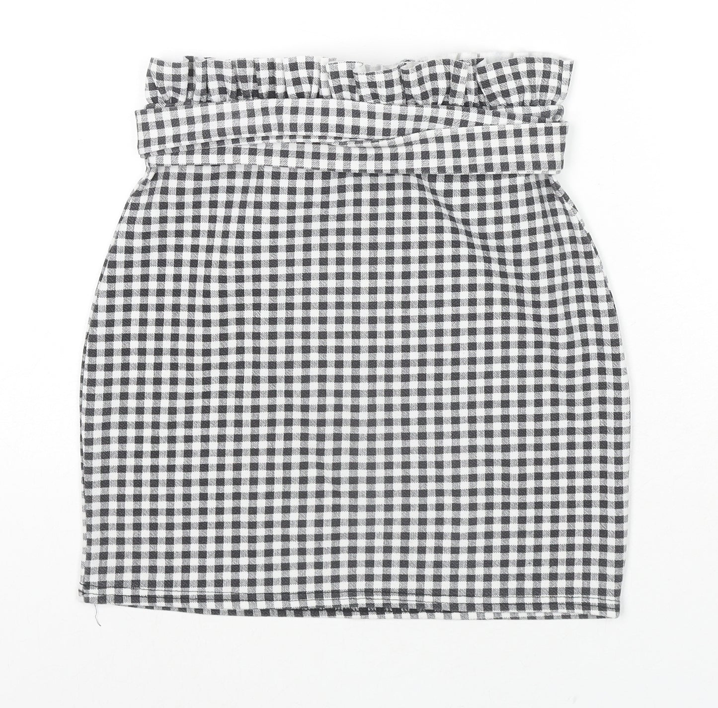 Boohoo Womens Black Check Polyester Mini Skirt Size 10 Tie - Belted