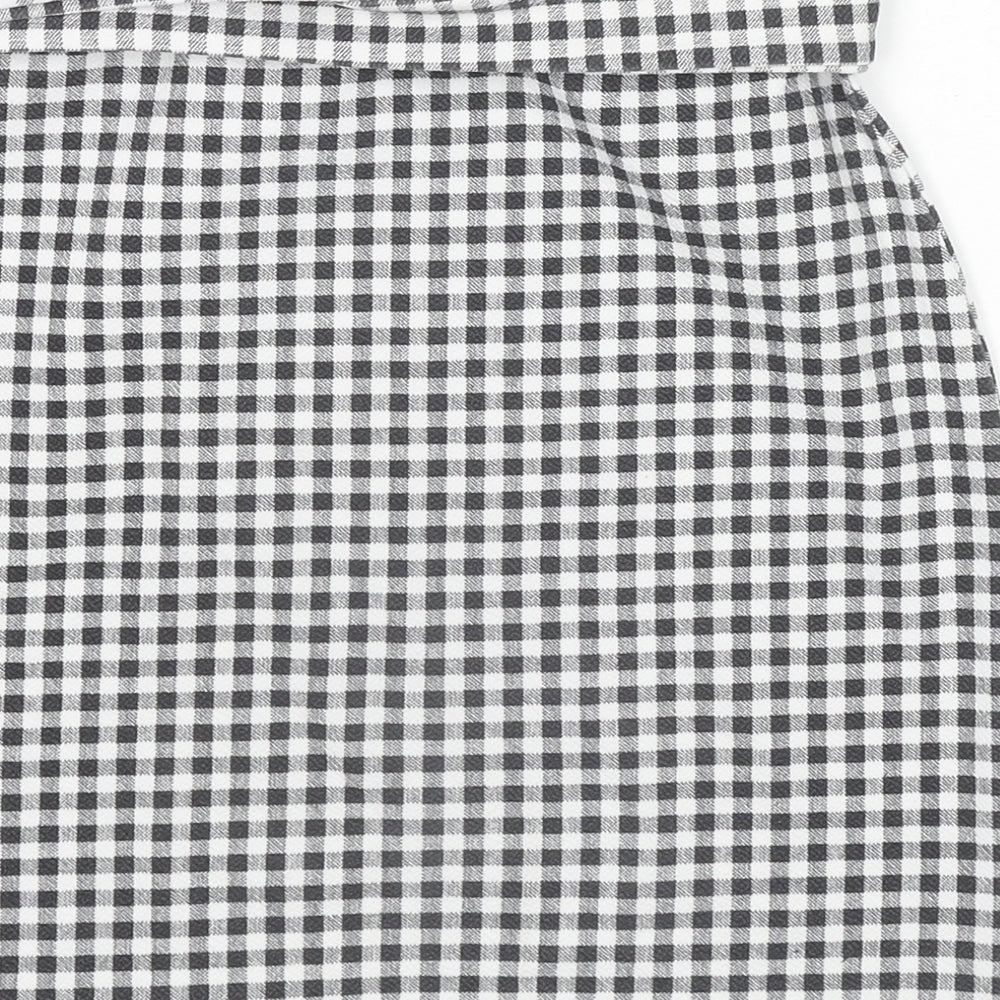 Boohoo Womens Black Check Polyester Mini Skirt Size 10 Tie - Belted
