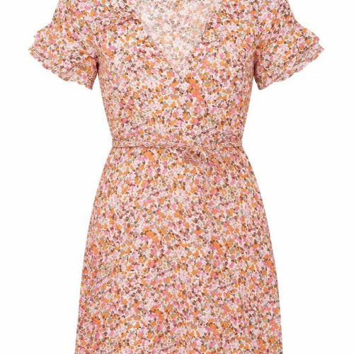 Glassons Womens Orange Floral Viscose Mini Size 8 V-Neck Zip