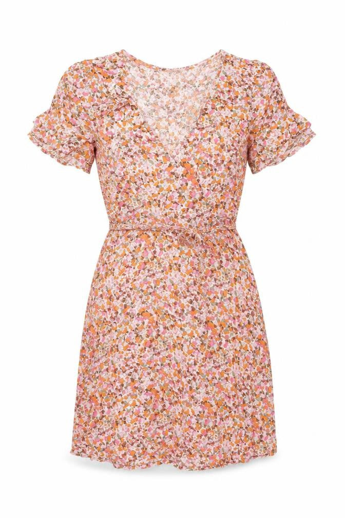 Glassons Womens Orange Floral Viscose Mini Size 8 V-Neck Zip