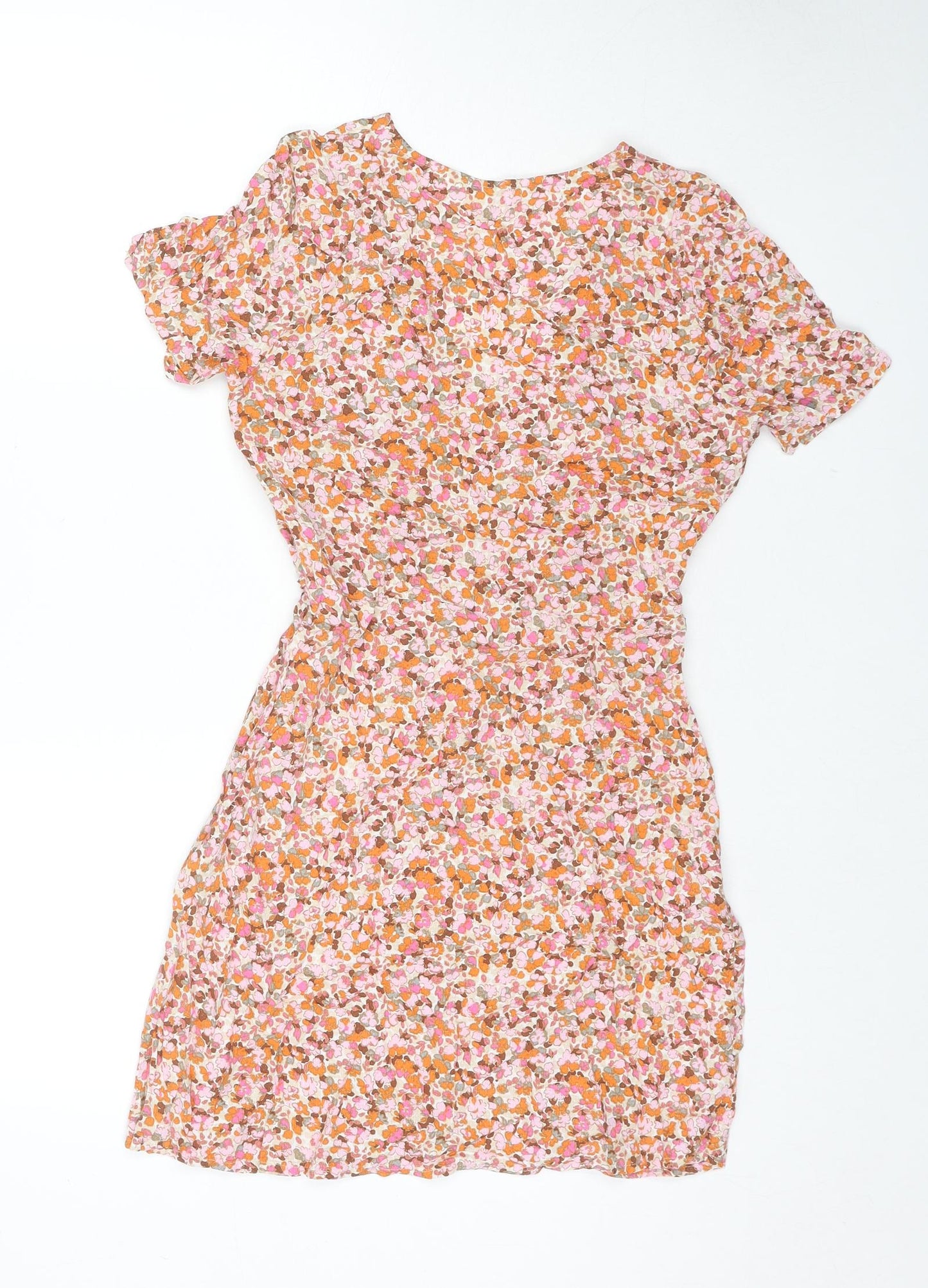 Glassons Womens Orange Floral Viscose Mini Size 8 V-Neck Zip