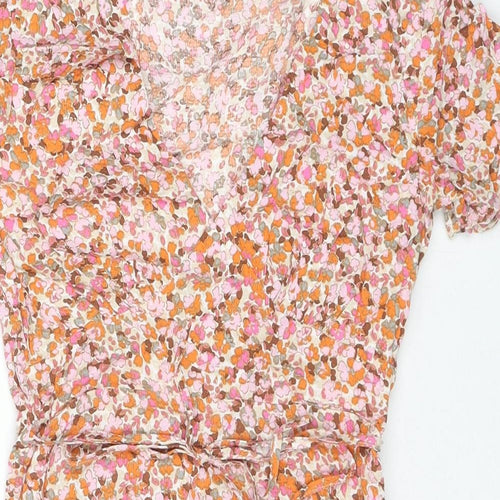 Glassons Womens Orange Floral Viscose Mini Size 8 V-Neck Zip
