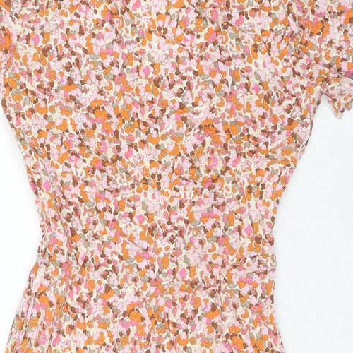 Glassons Womens Orange Floral Viscose Mini Size 8 V-Neck Zip