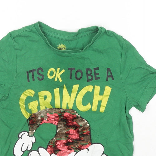 The Grinch Boys Green Cotton Basic T-Shirt Size 5-6 Years Round Neck Pullover - Is It Ok To Be A Grinch Sequin Detail