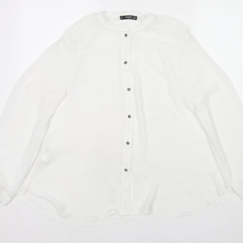 Mango Womens White Polyester Basic Button-Up Size M Round Neck