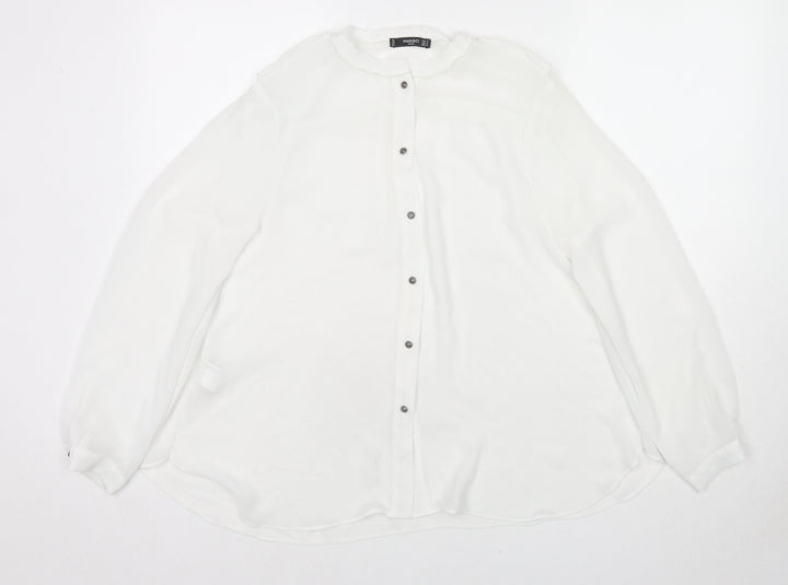 Mango Womens White Polyester Basic Button-Up Size M Round Neck