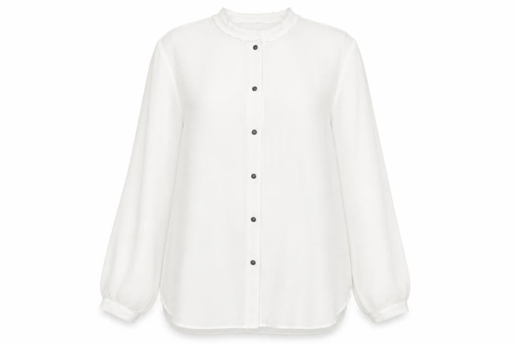 Mango Womens White Polyester Basic Button-Up Size M Round Neck