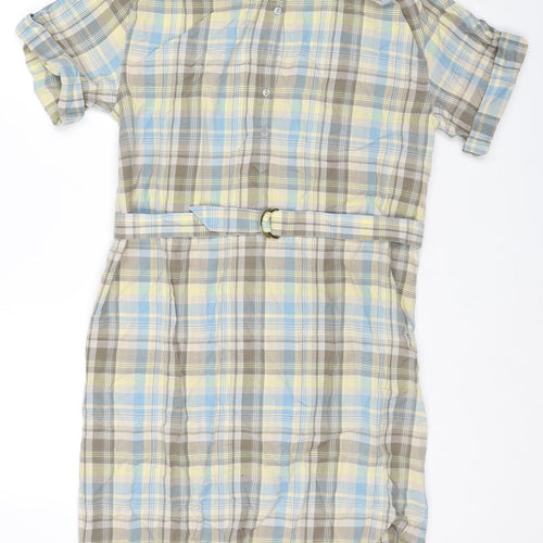 Gap Womens Beige Check Cotton Shirt Dress Size 12 Round Neck Button