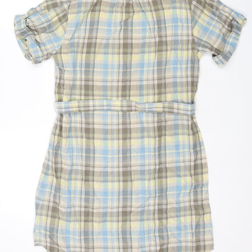 Gap Womens Beige Check Cotton Shirt Dress Size 12 Round Neck Button