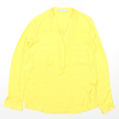 Zara Womens Yellow Polyester Basic Button-Up Size XS V-Neck