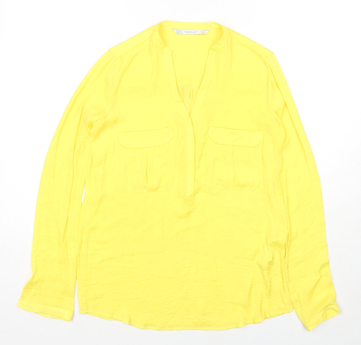 Zara Womens Yellow Polyester Basic Button-Up Size XS V-Neck