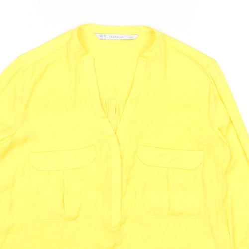 Zara Womens Yellow Polyester Basic Button-Up Size XS V-Neck