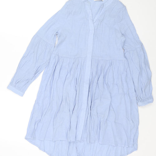 Glamorous Womens Blue Viscose Shirt Dress Size 8 V-Neck Button