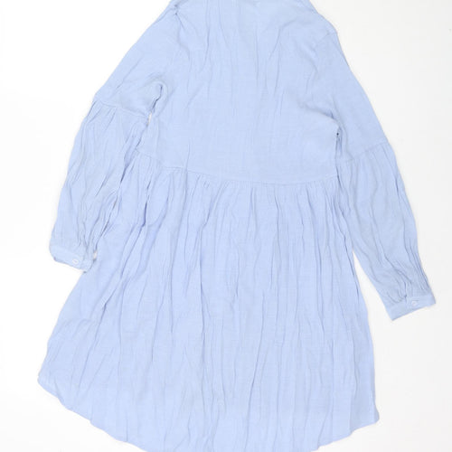 Glamorous Womens Blue Viscose Shirt Dress Size 8 V-Neck Button