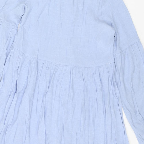 Glamorous Womens Blue Viscose Shirt Dress Size 8 V-Neck Button