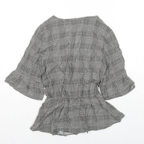 H&M Womens Black Check Viscose Basic Blouse Size 8 V-Neck