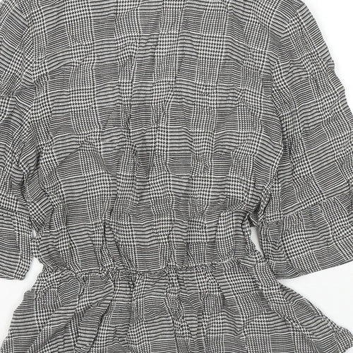 H&M Womens Black Check Viscose Basic Blouse Size 8 V-Neck