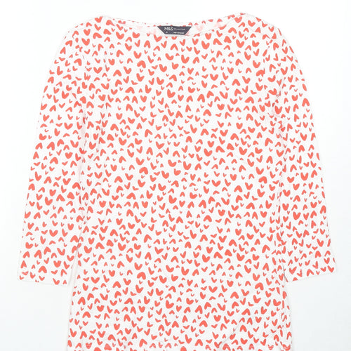 Marks and Spencer Womens Multicoloured Geometric Cotton Basic T-Shirt Size 8 Boat Neck - Hearts