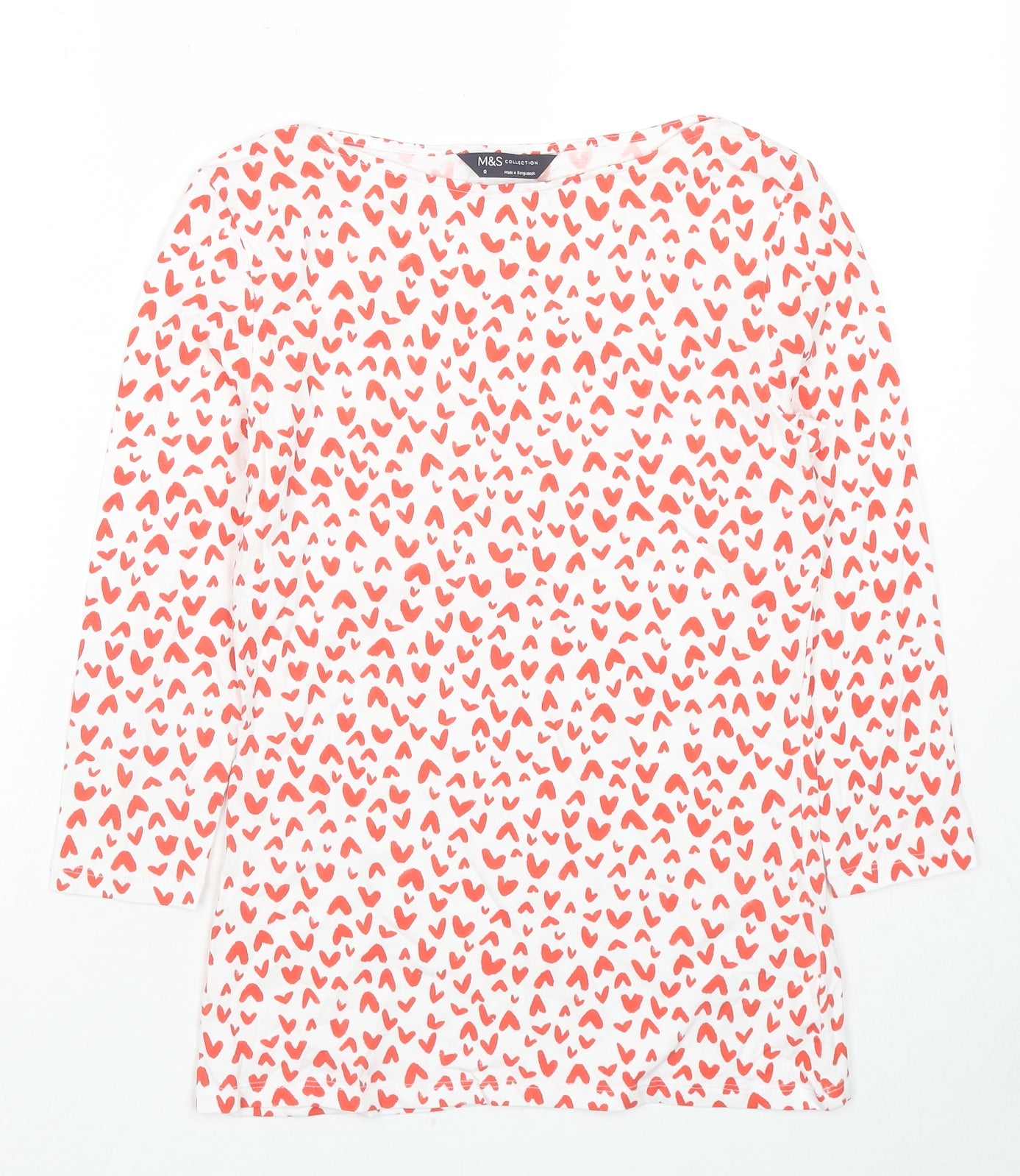Marks and Spencer Womens Multicoloured Geometric Cotton Basic T-Shirt Size 8 Boat Neck - Hearts