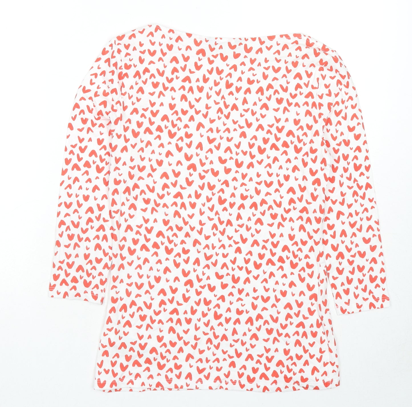 Marks and Spencer Womens Multicoloured Geometric Cotton Basic T-Shirt Size 8 Boat Neck - Hearts