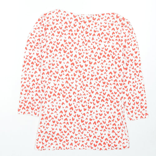 Marks and Spencer Womens White Geometric Cotton Basic T-Shirt Size 10 Boat Neck - Hearts