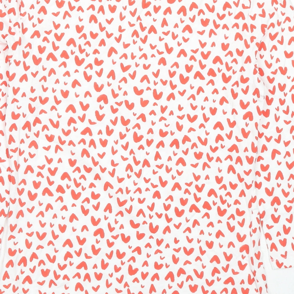 Marks and Spencer Womens White Geometric Cotton Basic T-Shirt Size 10 Boat Neck - Hearts