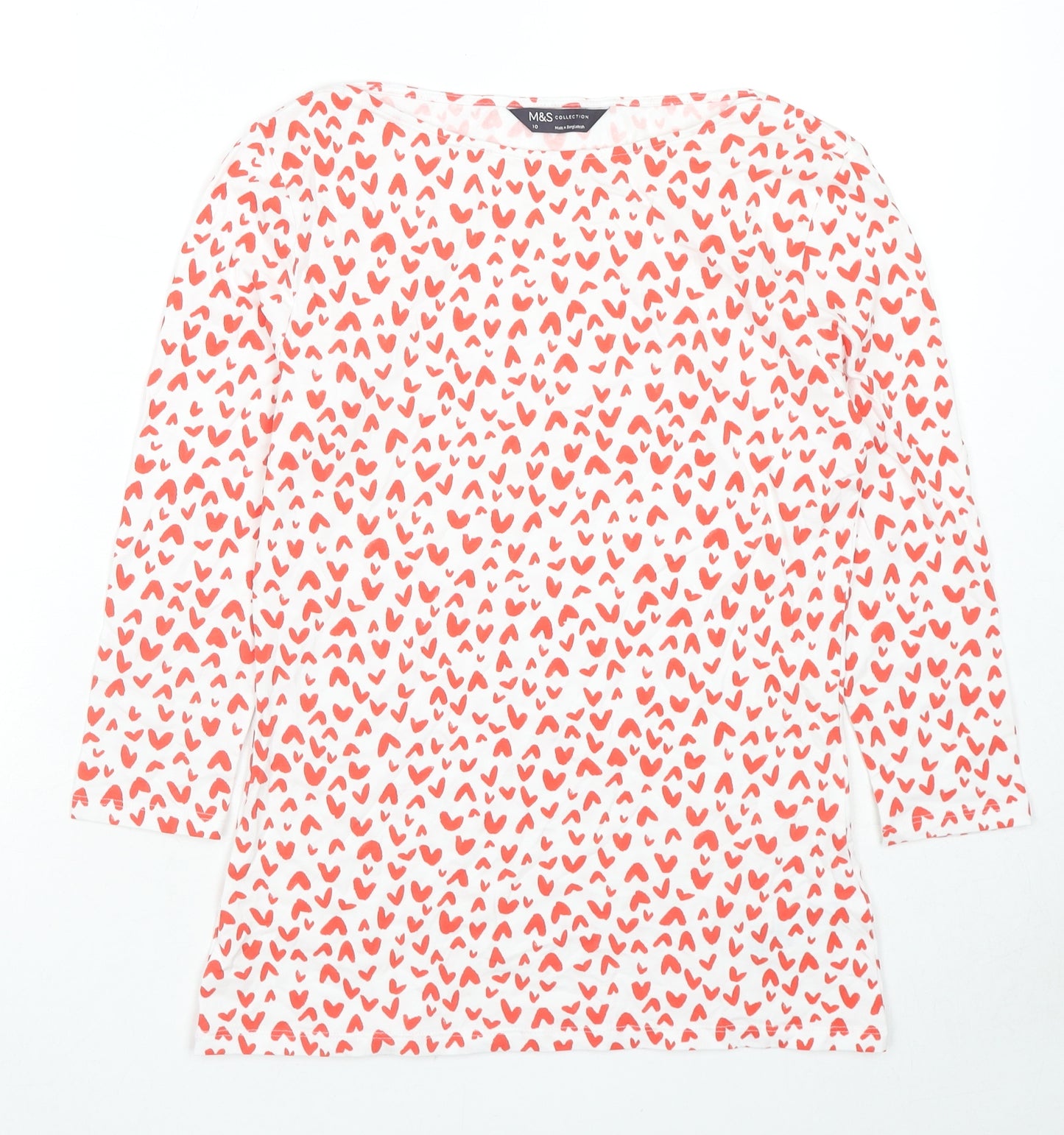Garfield & Marks Womens Multicoloured Geometric Cotton Basic T-Shirt Size 10 Boat Neck - Hearts
