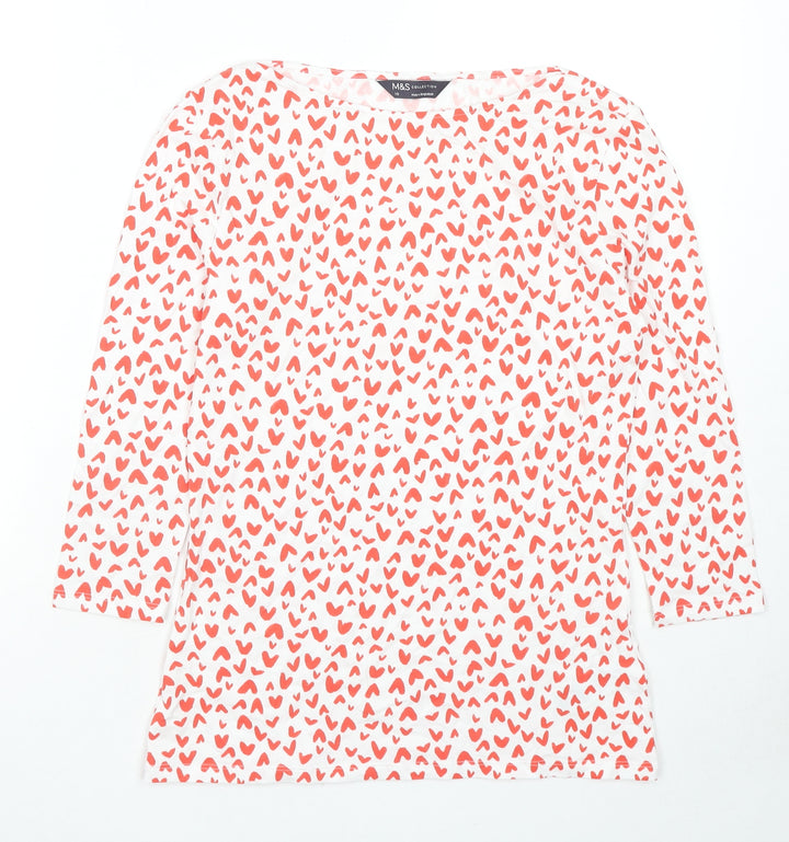 Garfield & Marks Womens Multicoloured Geometric Cotton Basic T-Shirt Size 10 Boat Neck - Hearts