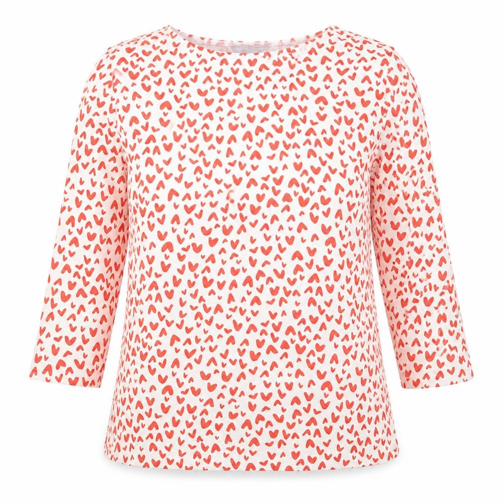 Marks and Spencer Womens Multicoloured Geometric Cotton Basic T-Shirt Size 10 Boat Neck - Hearts