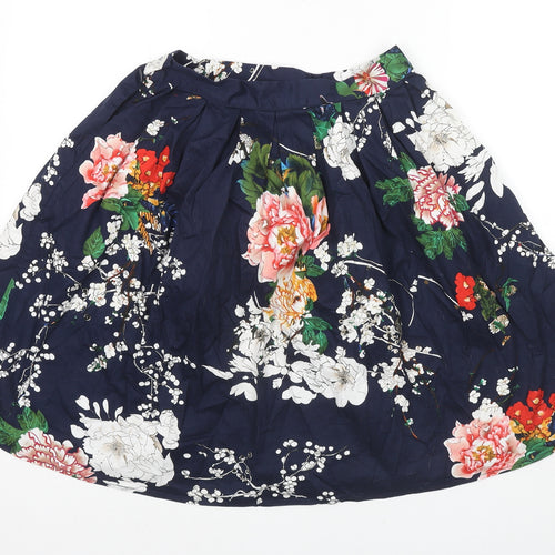 Grace Karin Womens Blue Floral Cotton A-Line Skirt Size S Zip