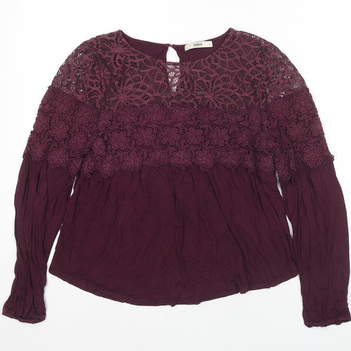 Oasis Womens Purple Viscose Basic Button-Up Size S Round Neck - Lace Detail