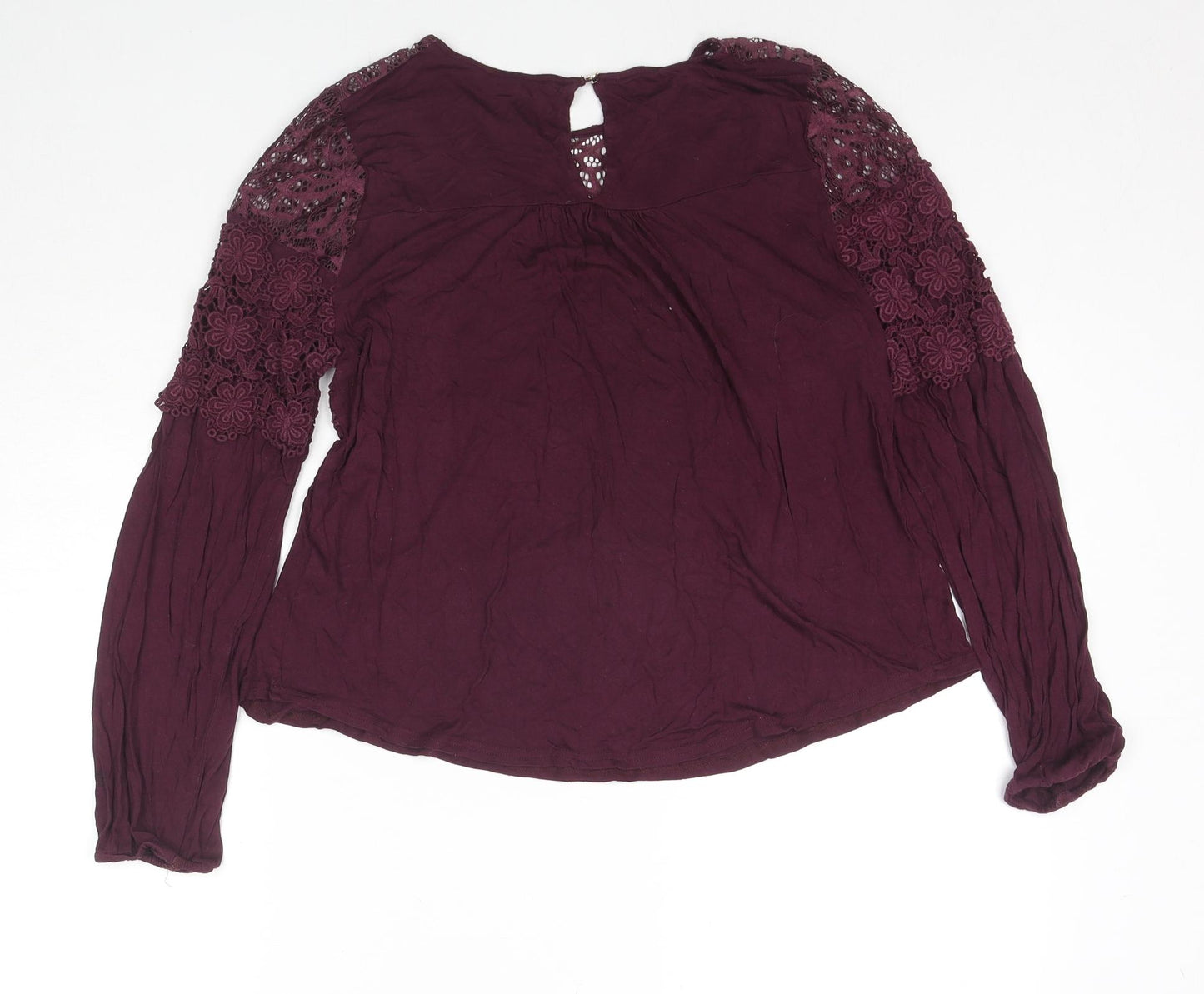 Oasis Womens Purple Viscose Basic Button-Up Size S Round Neck - Lace Detail