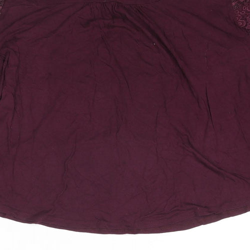 Oasis Womens Purple Viscose Basic Button-Up Size S Round Neck - Lace Detail
