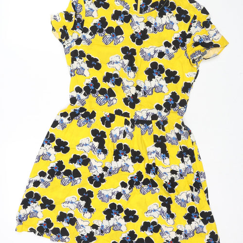 River Island Womens Yellow Floral Viscose Trapeze & Swing Size 10 Round Neck Zip