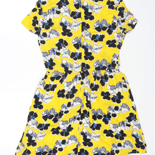 River Island Womens Yellow Floral Viscose Trapeze & Swing Size 10 Round Neck Zip